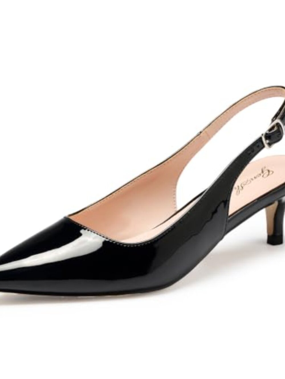 Women's Low Kitten Heel Slingback Pumps Pointed Toe Ankle Strap Formal Dress - Picture 5 of 6